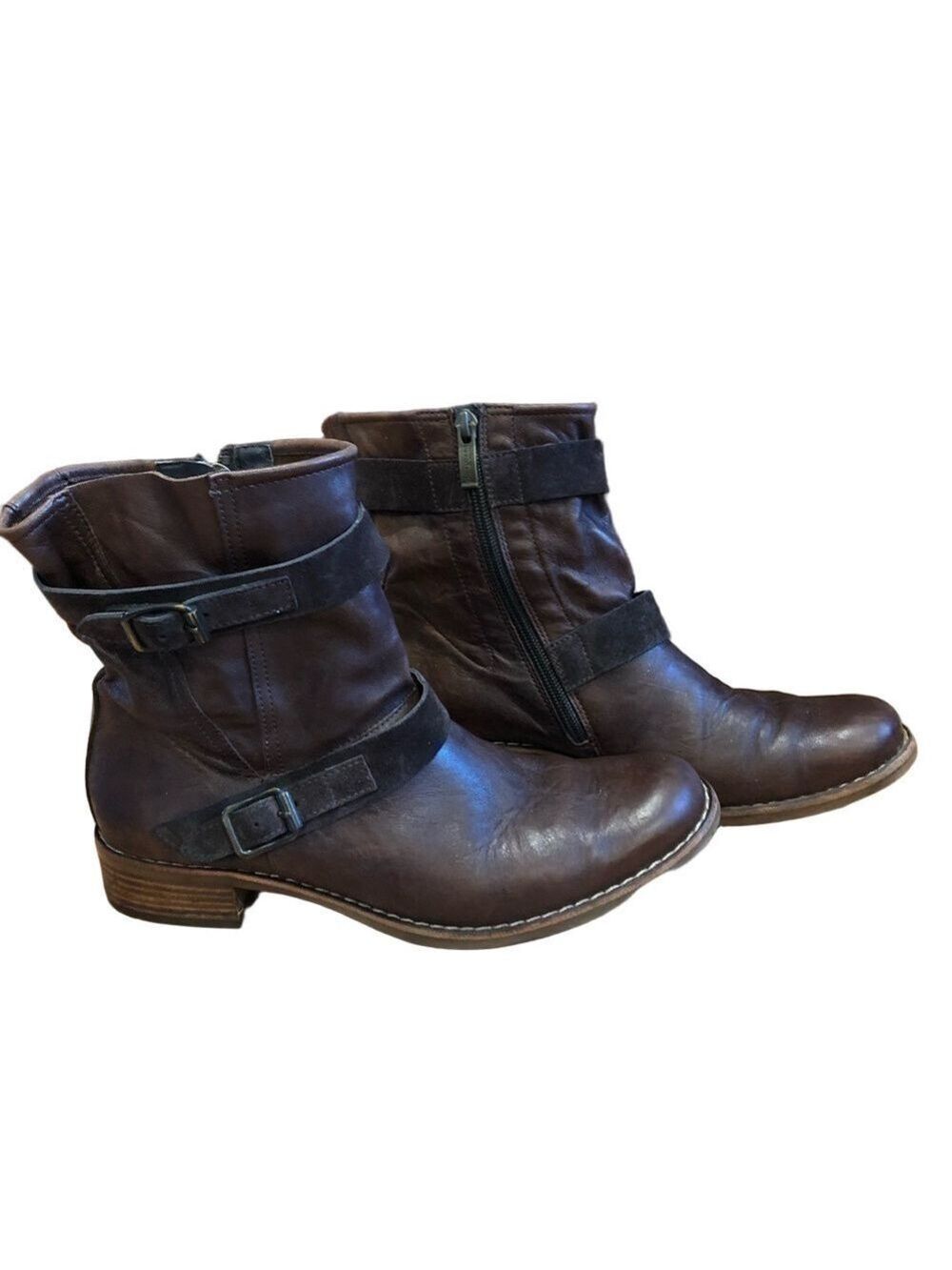 PAUL Green Munchen brown leather ankle boots with 1.25” stacked heel. Size 6.5